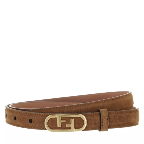 Fendi Narrow O'Lock Stud Buckle Belt Leather Brown Thin Belt