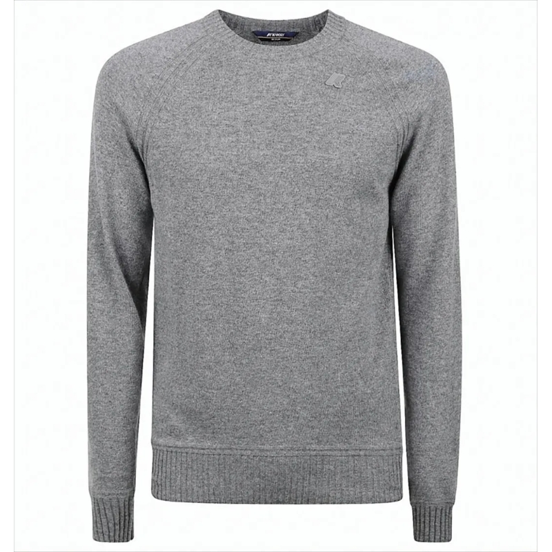 K-Way Pullover Cashmere Wool Sweater With Ribbed Detailing Grey