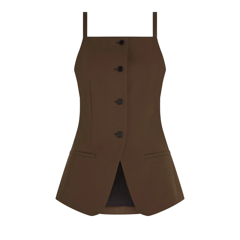 Karl Lagerfeld Bluse Weste mit eckigem Ausschnitt Bluse braun