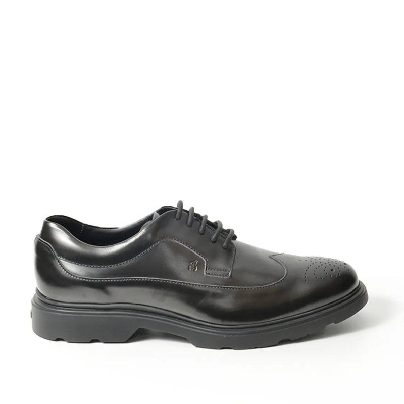 Hogan Schnürschuhe Black Brushed Leather Derby Shoes Grey