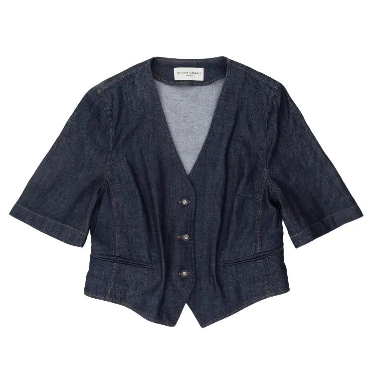 Thumbnail - Officine Generale - Tailored Waistcoat With Wide 3/4 Sleeves - Größe 40 - blau