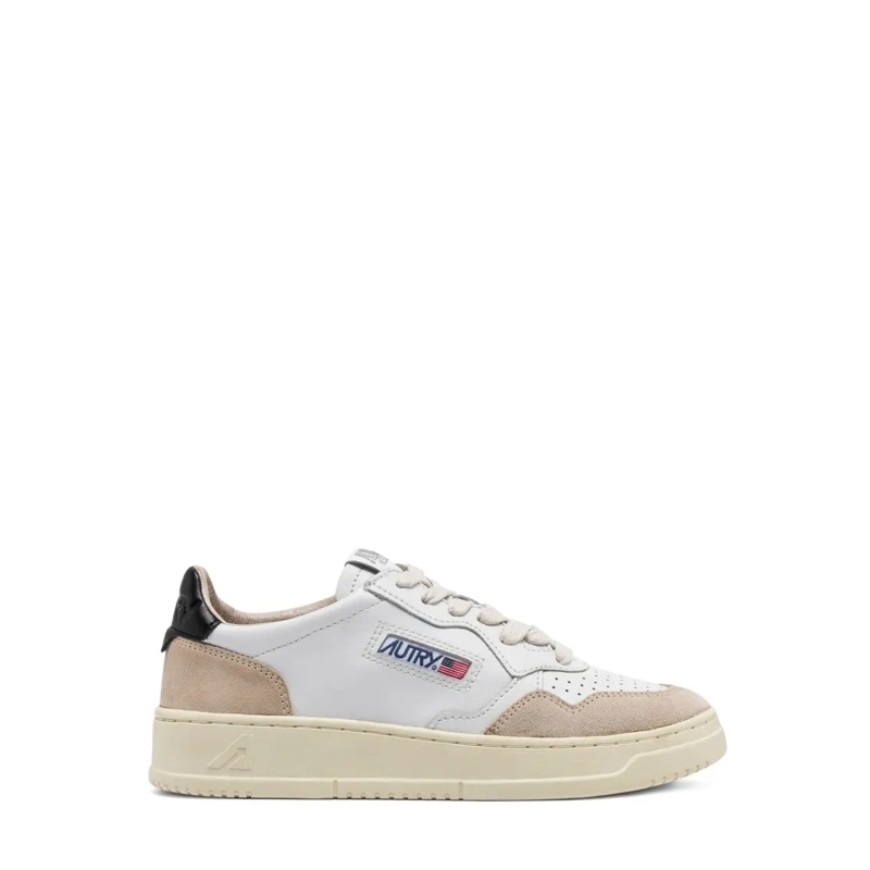 Autry International Lage-top sneaker White Leather Sneakers With Beige Suede Accents White