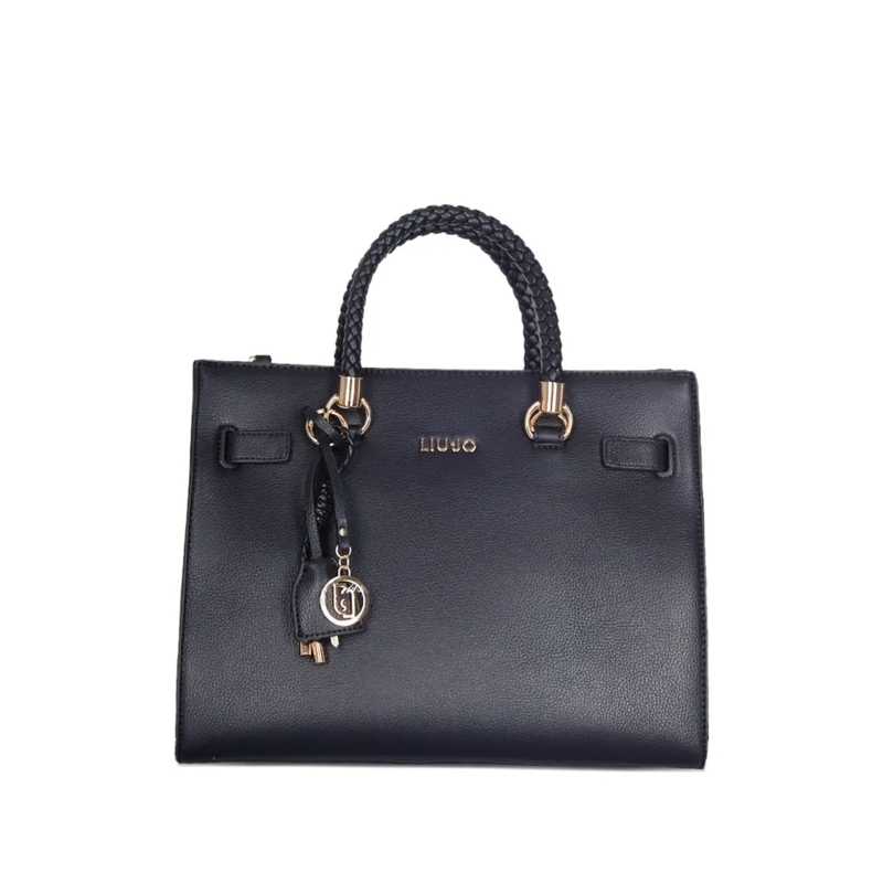 LIU JO Crossbody Bag Rectangular Black Handbag With Braided Handles Grey