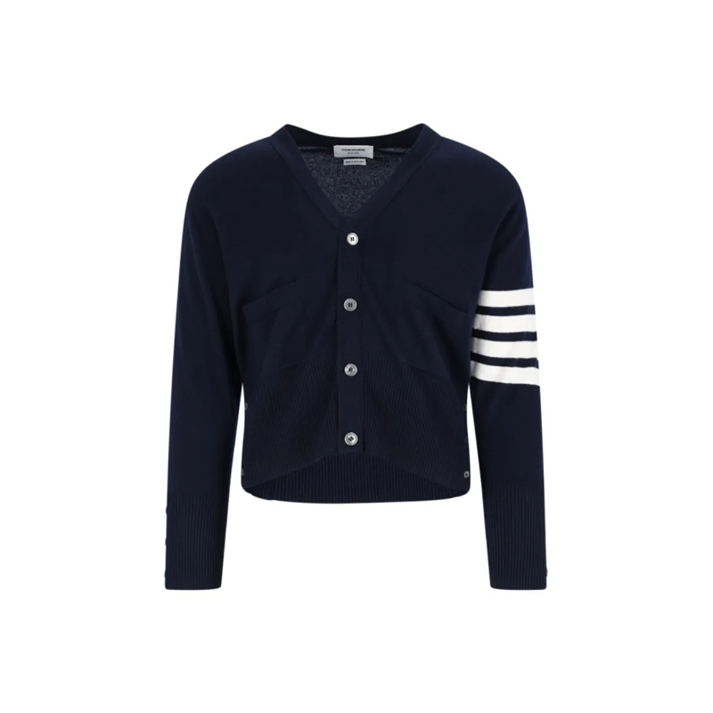 Thom Browne Cardigan Blue Cashmere "Loopback 4-Bar" Cardigan Blue