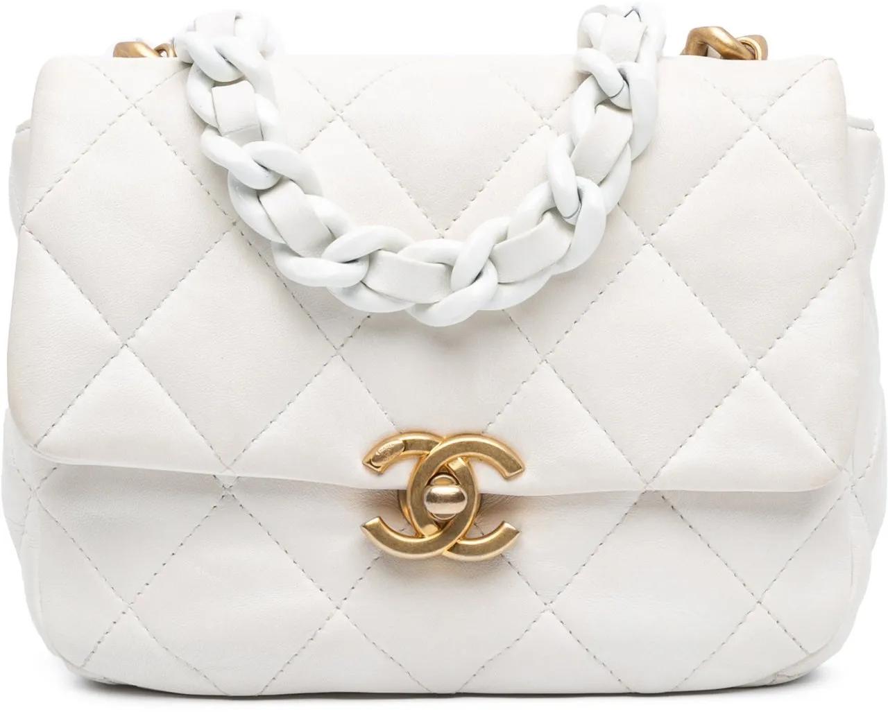 Chanel Hobo bags 2021-2024 Mini Quilted Lambskin Lacquered Chain Fl in wit