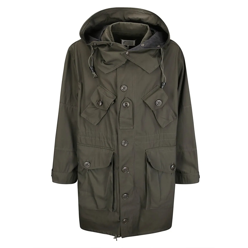 Maison Margiela Parka Structured Long Jacket In Cotton-Polyester Blend Green