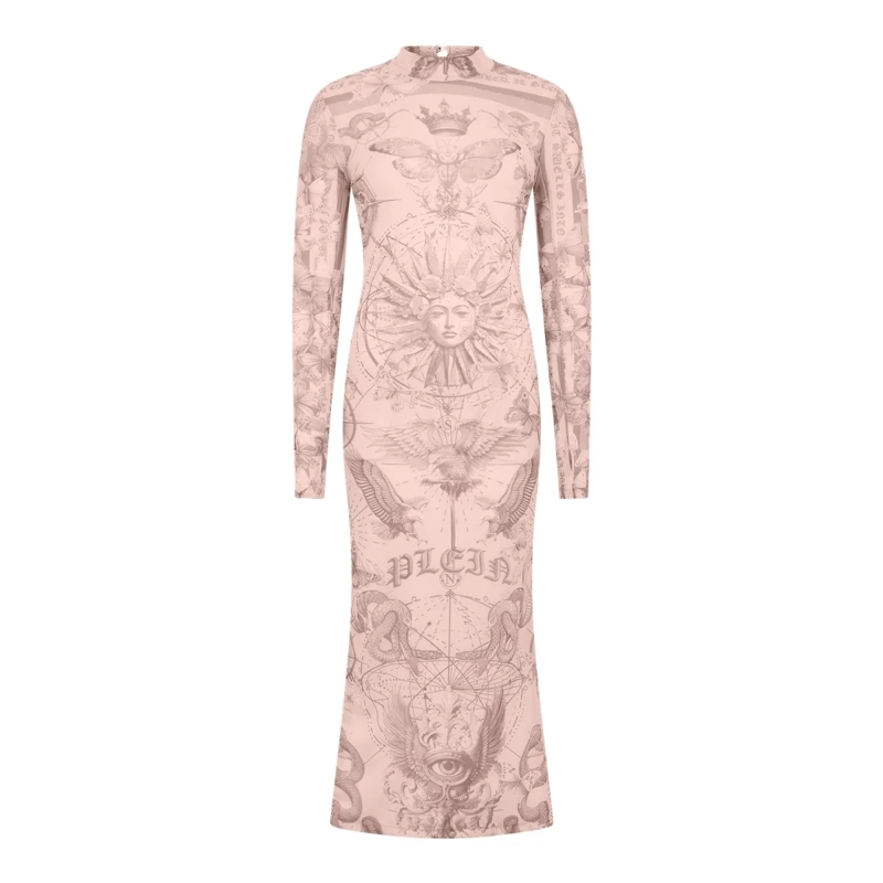 Philipp Plein Maxikleid Tulle Maxi Dress Open Back Butterfly Tattoo rose