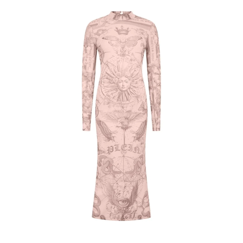 Philipp Plein Maxikleid Tulle Maxi Dress Open Back Butterfly Tattoo rose(Image 5)