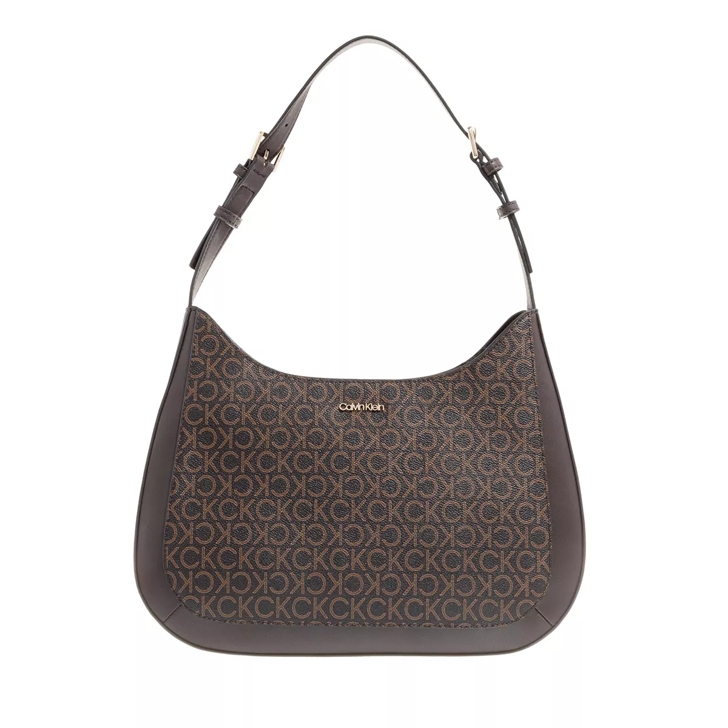 Calvin Klein Monogram Print Leather Crossbody Bag in Brown