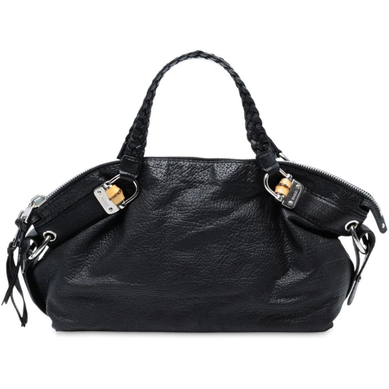 Gucci Shopper Medium Leather Bamboo Bar Tote schwarz