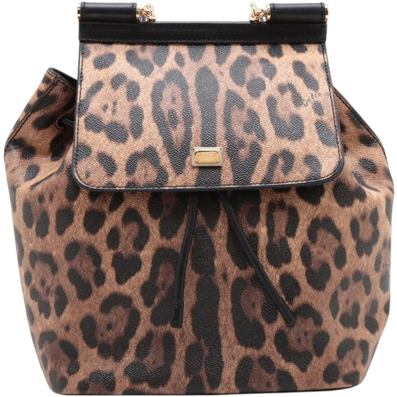Dolce&Gabbana Rucksack Leopard Print Leather Dauphine Miss Sicily Backpac braun