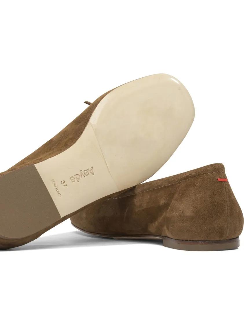 Thumbnail - Pointed Toe Suede Ballerinas With Bow Detail - Gr. 36 (EU) - in Braun