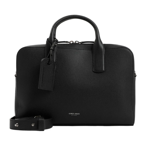 Giorgio Armani Briefcase Black Grained Calf Leather Bag Black Portemonnee