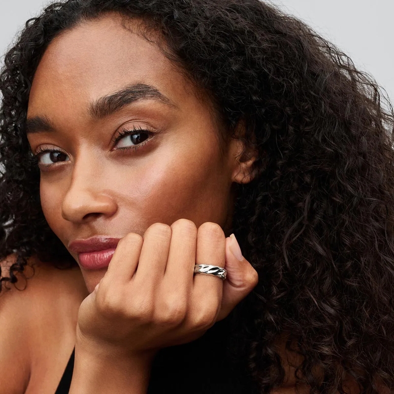 Pandora Ring Rippled Wide Band Ring Sterling Silber