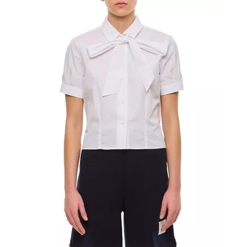 Thom Browne Short Sleeve Tucked Blouse W/ Bow White 