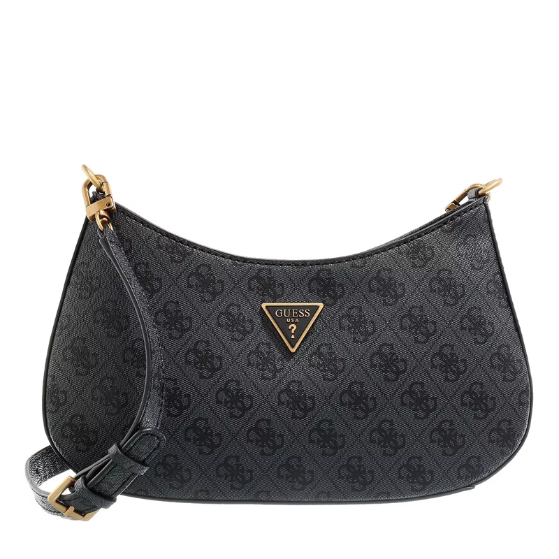 Guess Hobo Bag Alexie Top Zip Shoulder Bag Coal Logo