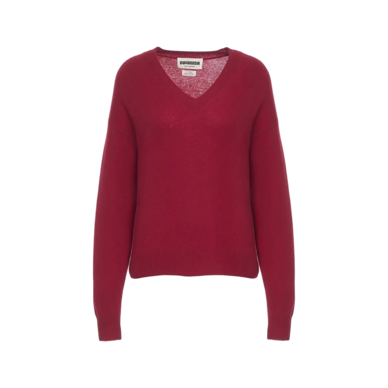 Crush Pullover Cashmere V-Neck Pullover With Ribbed Cuffs Red