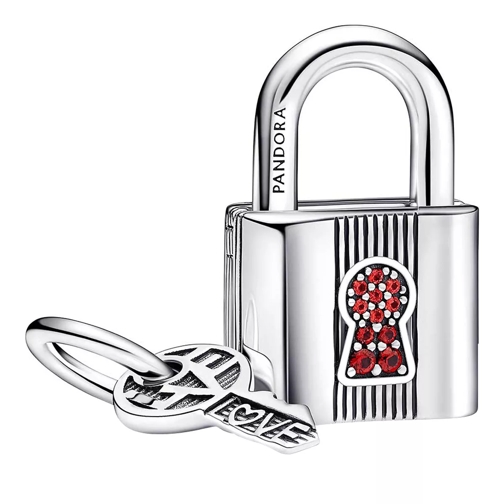 Pandora Padlock and key sterling silver dangle with salsa  red crystal Anhänger