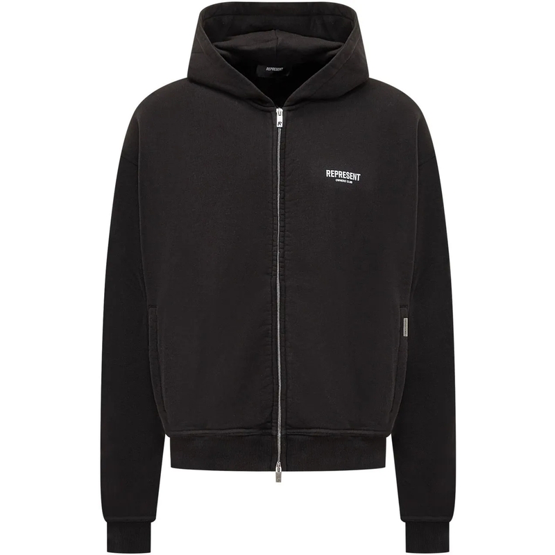 Represent Hoodie Owners Club Zip Hoodie With Printed Logo Black
