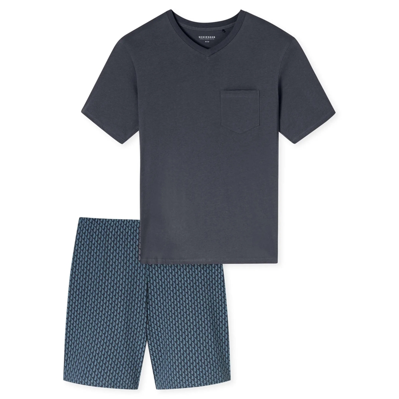 SCHIESSER  SCHIESSER SCHIESSER Herren Schlafanzug Set - kurz, blau