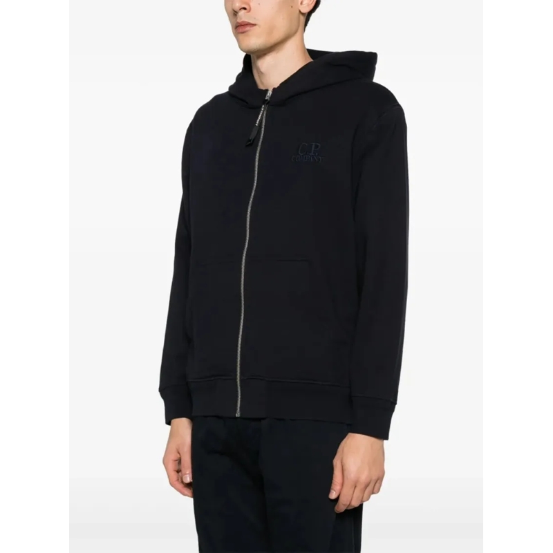 CP Company  Navy Blue Zip-Up Hoodie With Drawstring Hood And L Black (Image 3)