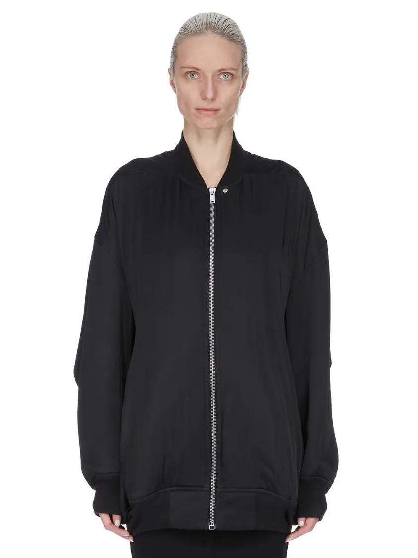 Thumbnail - Rick Owens - Oversized Black Bomber Jacket In Washed Charmeuse - Größe 42 - schwarz