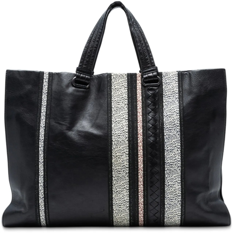 Bottega Veneta Sac à bandoulière Intrecciato Trimmed Nappa Vertical Stripe Tote schwarz