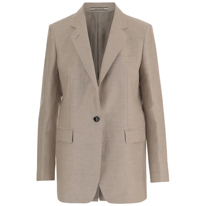 Tagliatore Blazer Linen And Cotton Blend Jacket With Lapel Collar Grey