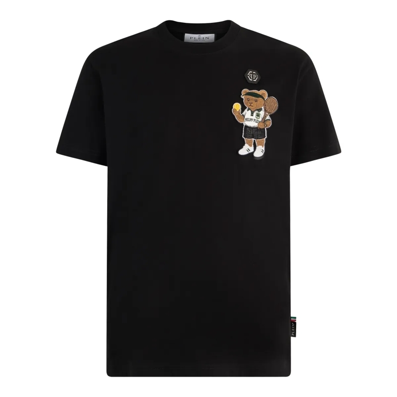 Philipp Plein T-Shirt Round Neck T-Shirt Teddy Tennis Patch schwarz