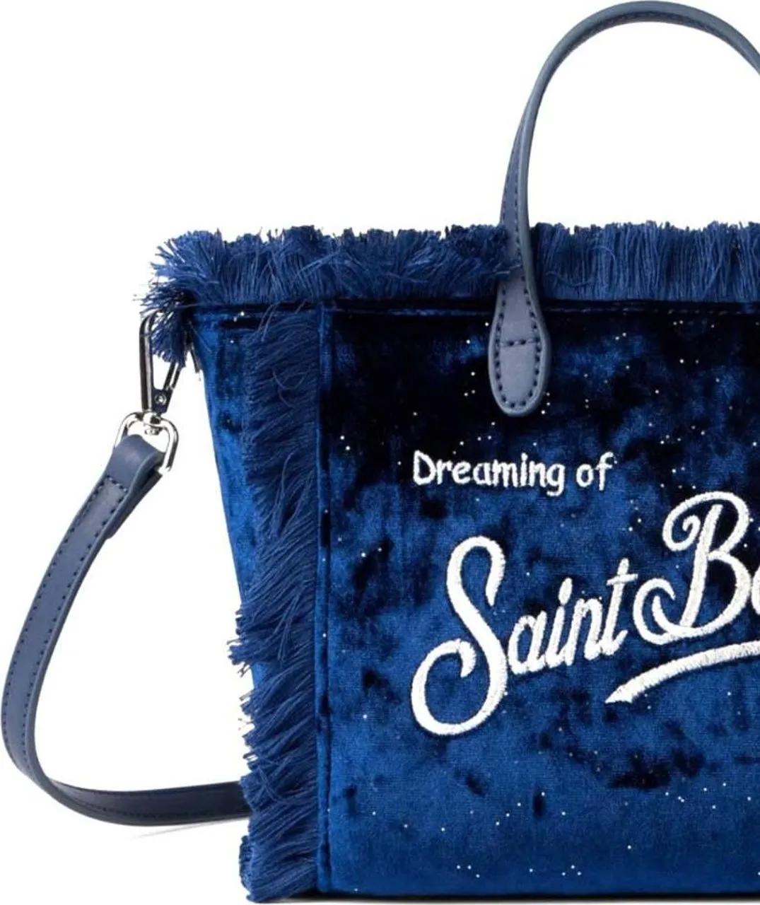 Saint Barth Blauwe fluwelen handtas met franjes Blue Dames