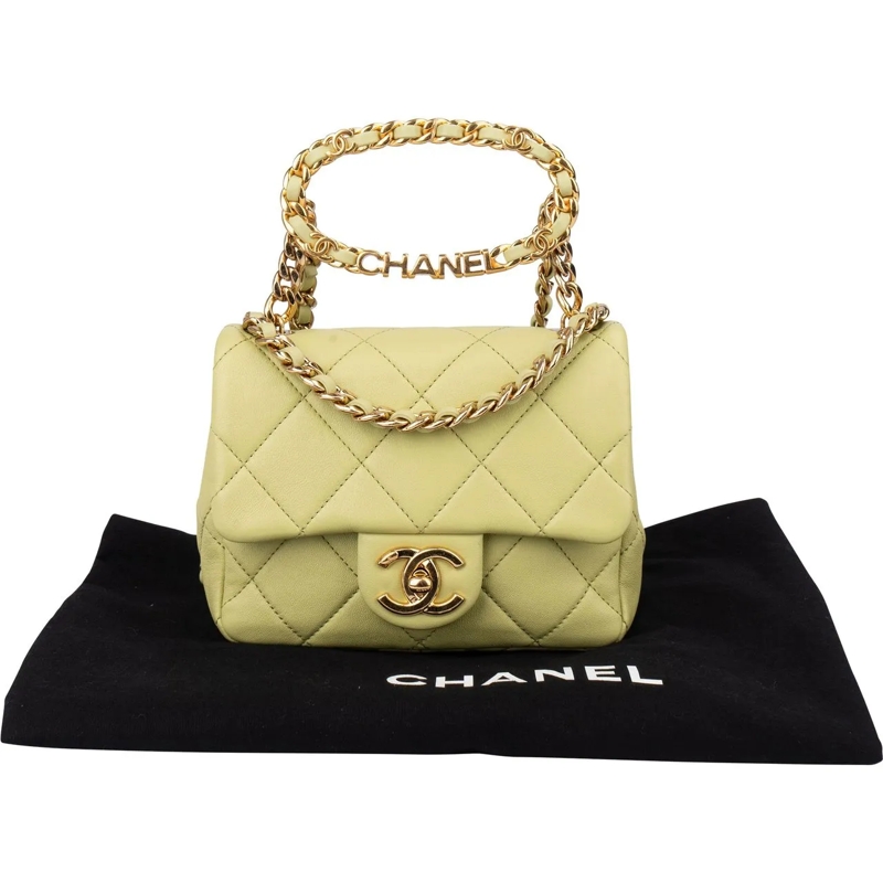 Chanel Schultertasche Chanel Quilted Lambskin Single Flap Crossbody Bag grün