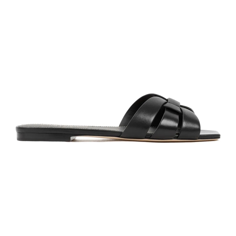 Saint Laurent Sandalen Black Leather Flats Black