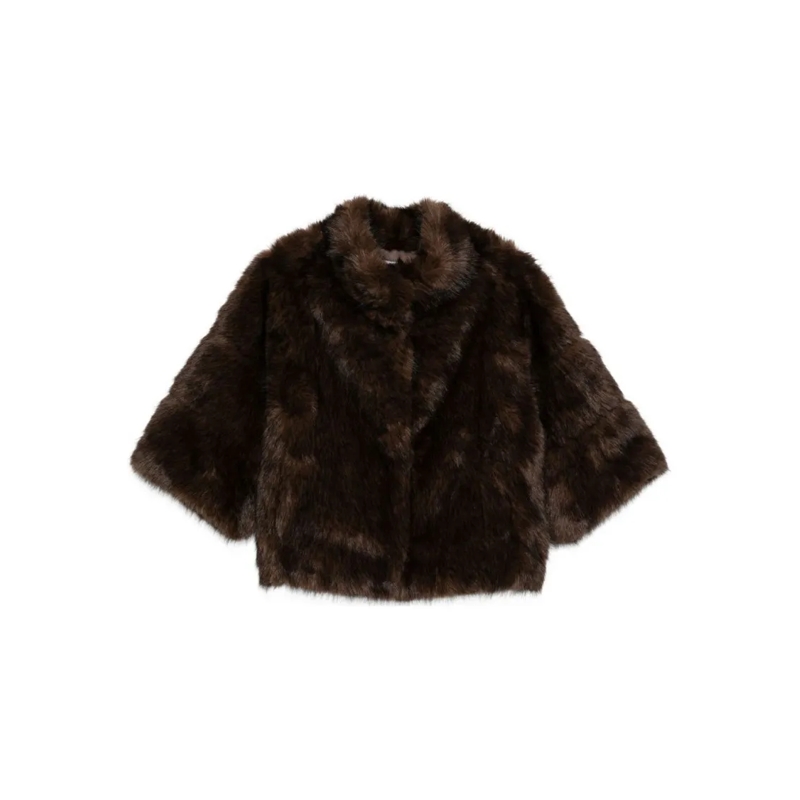 Betta Corradi  Cropped Faux Fur Coat Black