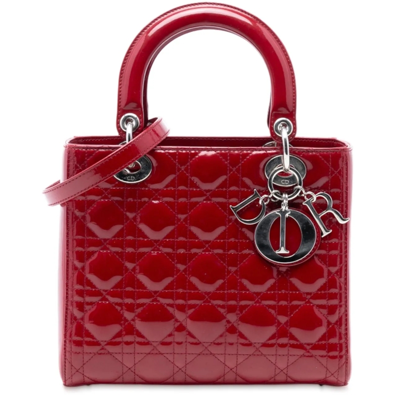 Christian Dior Schultertasche Medium Patent Cannage Lady Dior rot