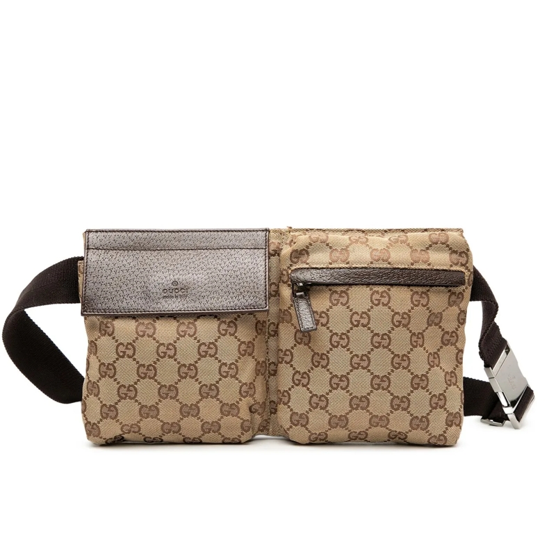 Gucci Gürteltasche GG Canvas Double Pocket Belt Bag braun