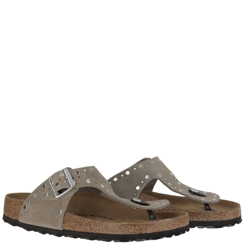 Birkenstock Loafer Gizeh Rivet Sandals In Suede Leather Brown(Image 2)