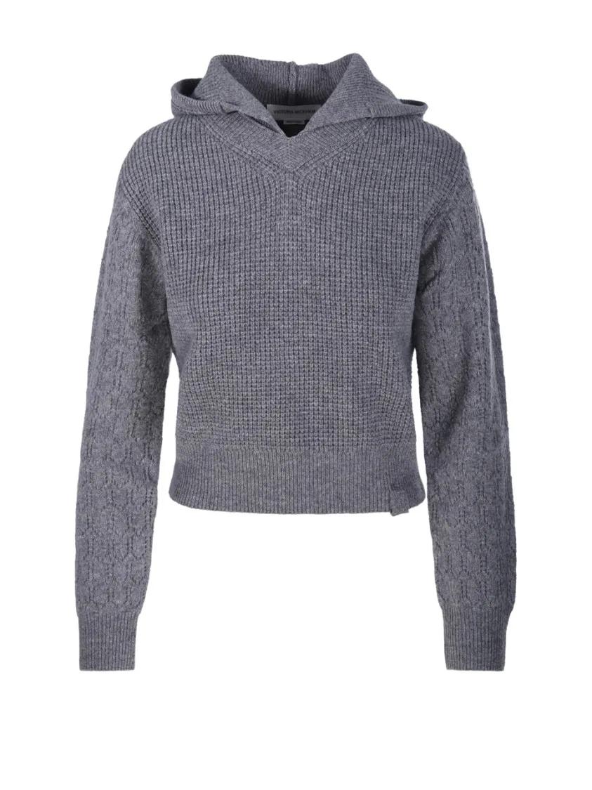 Thumbnail - Victoria Beckham - Hooded Pointelle Jumper Sweatshirt - Größe M - grau