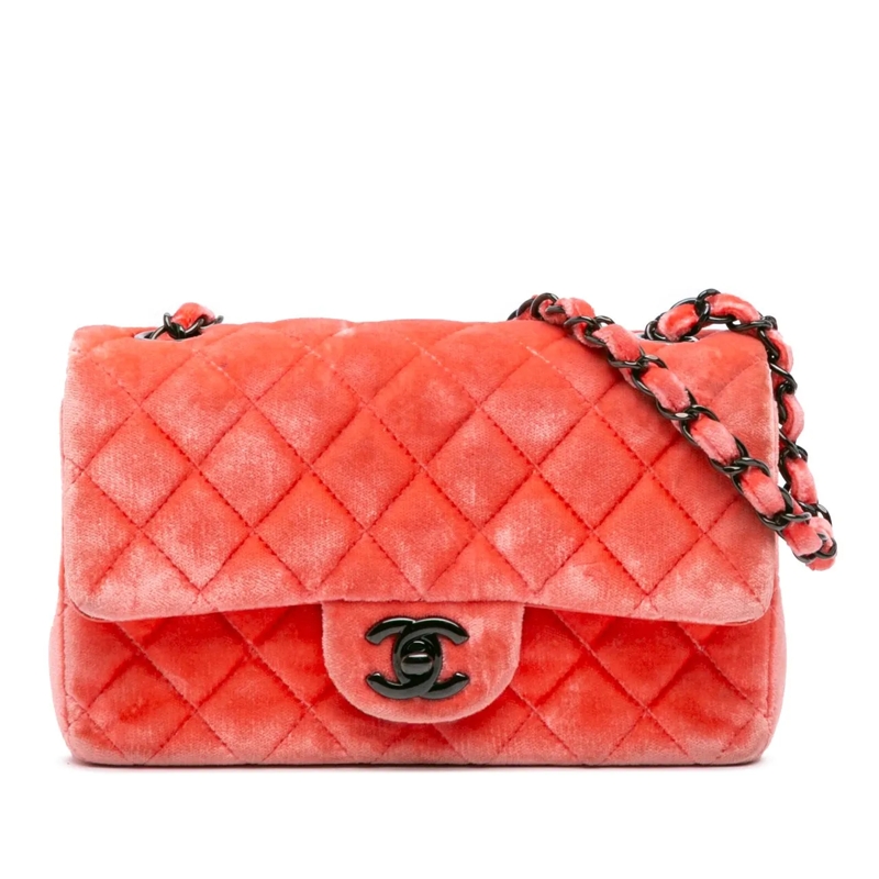 Chanel Sac à bandoulière Mini Rectangular Classic Velvet Single Flap orange