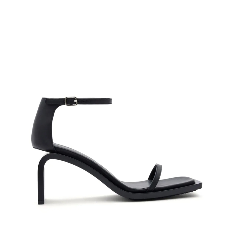 Courrèges Sandalen Black Calf Leather Square Open Toe Sandals Black