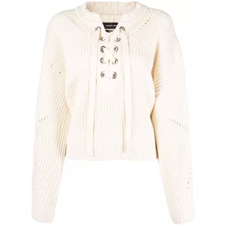 Isabel Marant Lace Up Ribbed Knit Knitwear Jumper Neutrals Pull