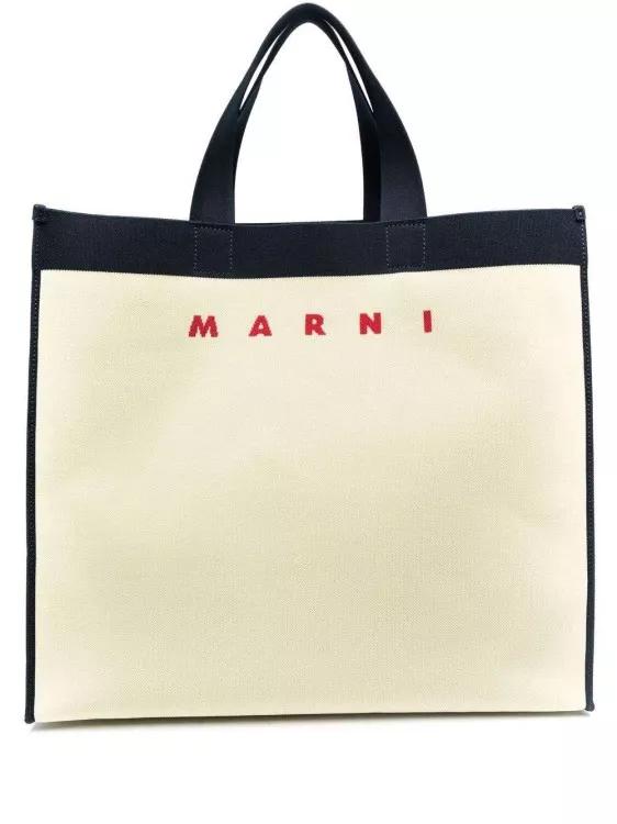 Marni Tote - Ecru Logo-Print Tote Bag - Gr. unisize - in Beige - für Damen