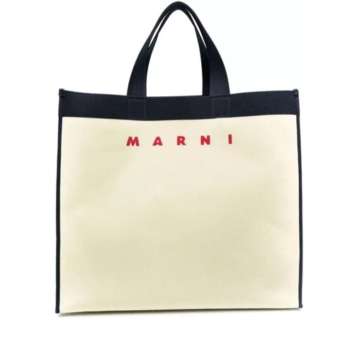 Marni Ecru Logo-Print Tote Bag Neutrals Sporta