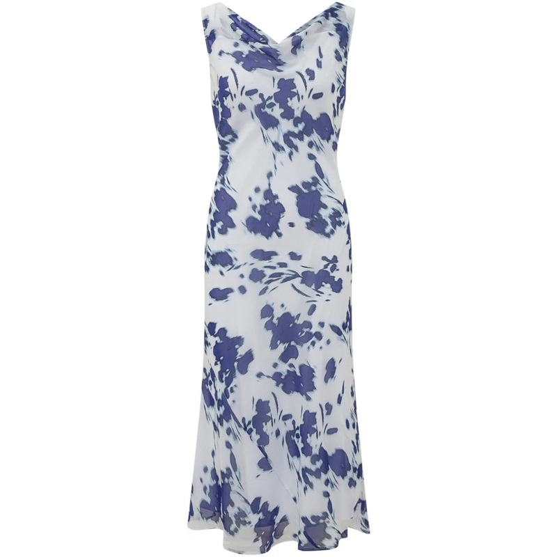 Calvin Klein Maxikleid Abito con Scollo Drappeggiato e Stampa weiß