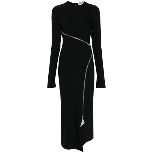 The Attico Black Zip-Detail Midi Dress Black Robes midi