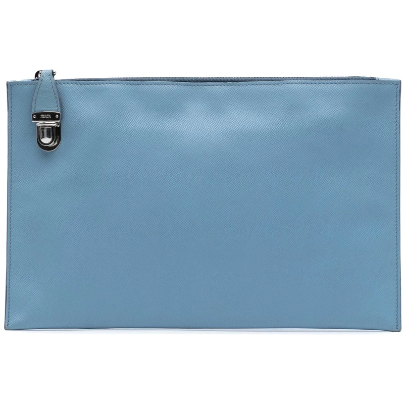 Prada Pochette Saffiano Lux Zip Clutch blau