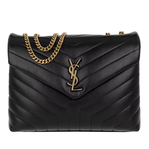 Saint Laurent LouLou Monogramme Medium Bag Leather Black Gold Axelremsväska