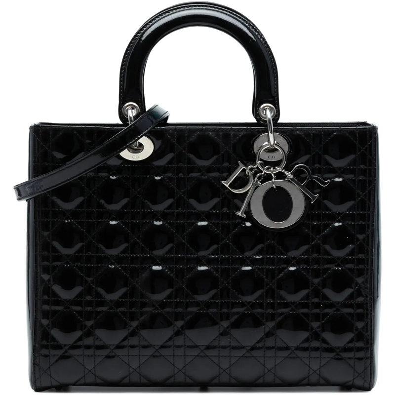 Christian Dior Schultertasche Large Patent Cannage Lady Dior schwarz