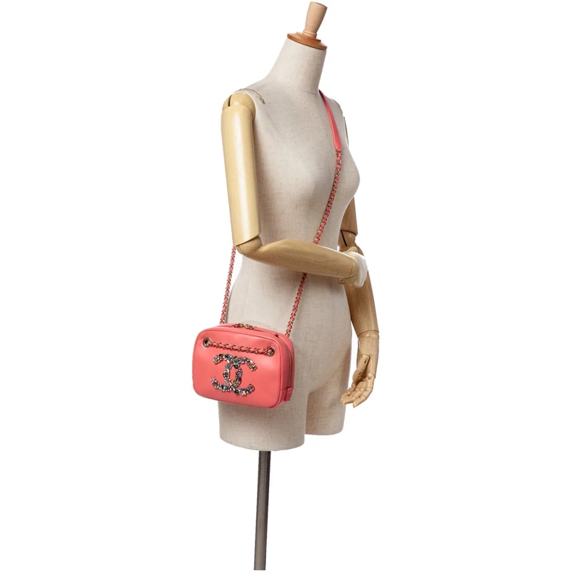 Chanel Schultertasche Lambskin Giant Crystal CC Camera Bag rose