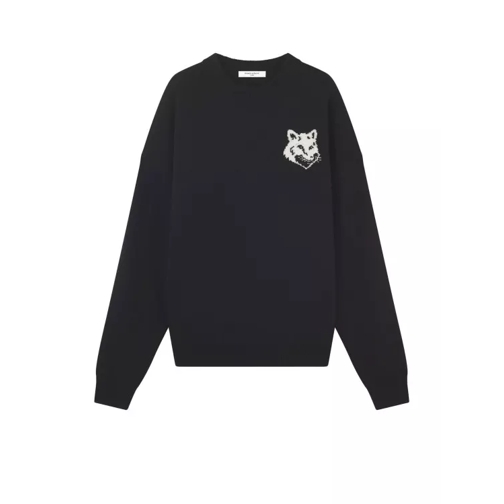 Maison Kitsune Wool Sweater With Frontal Embroidery Black 