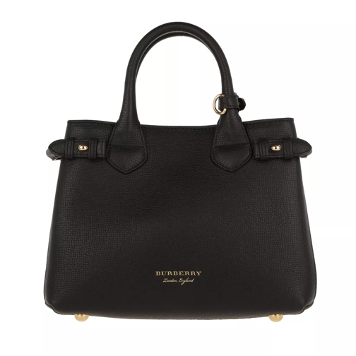 Burberry House Check Derby Leather Small Banner Tote Black Rymlig shoppingväska